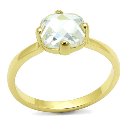 LO4078 - Flash Gold Brass Ring with AAA Grade CZ  in Clear-0