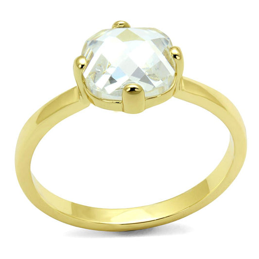 LO4078 - Flash Gold Brass Ring with AAA Grade CZ  in Clear-0