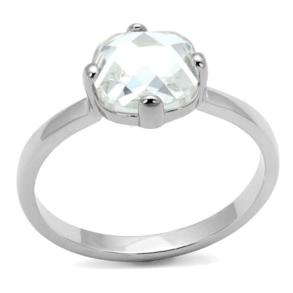 LO4080 - Rhodium Brass Ring with AAA Grade CZ  in Clear-0