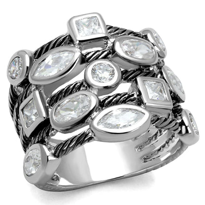 LO4083 - Rhodium Brass Ring with AAA Grade CZ  in Clear-0