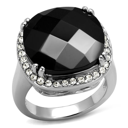 LO4085 - Rhodium Brass Ring with AAA Grade CZ  in Black Diamond-0