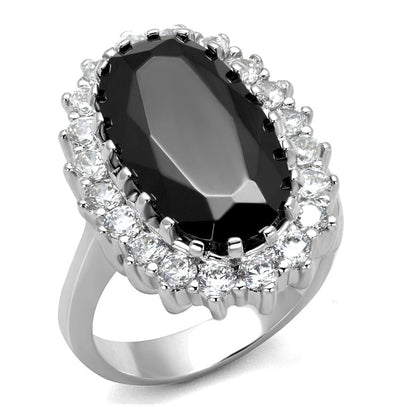 LO4094 - Rhodium Brass Ring with AAA Grade CZ  in Black Diamond-0
