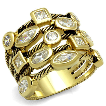 LO4096 - Gold Brass Ring with AAA Grade CZ  in Clear-0