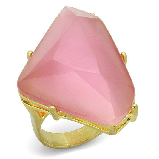 LO4104 - Gold & Brush Brass Ring with Synthetic Cat Eye in Rose-0