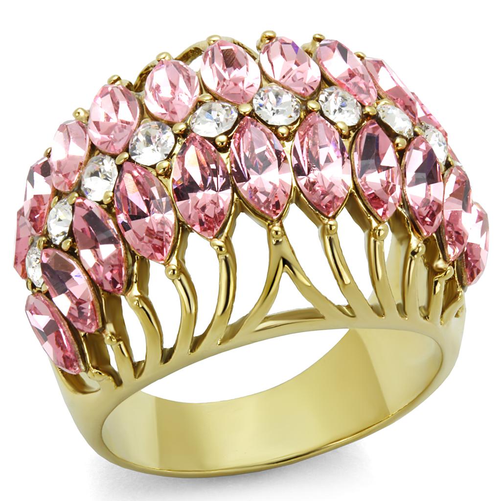 LO4108 - IP Gold(Ion Plating) Brass Ring with Top Grade Crystal  in Rose-0