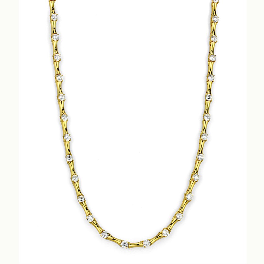 LO4123 - Gold Brass Necklace with AAA Grade CZ  in Clear-0
