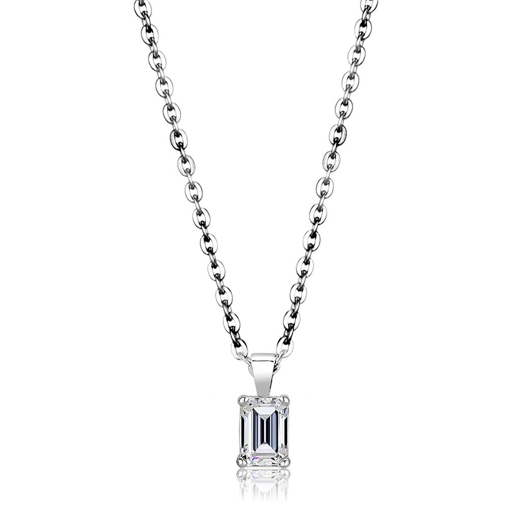 LO4127 - Rhodium Brass Chain Pendant with AAA Grade CZ  in Clear-0