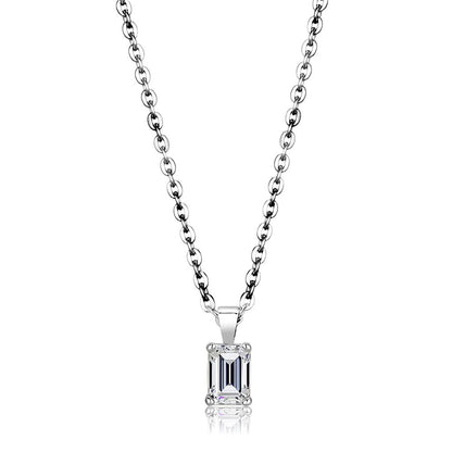 LO4127 - Rhodium Brass Chain Pendant with AAA Grade CZ  in Clear-0