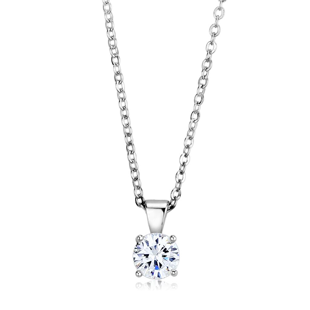 LO4129 - Rhodium Brass Chain Pendant with AAA Grade CZ  in Clear-0