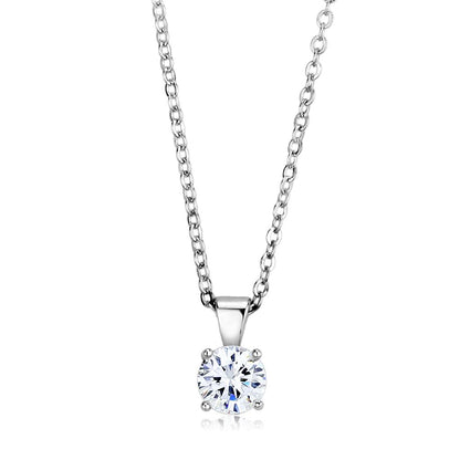 LO4129 - Rhodium Brass Chain Pendant with AAA Grade CZ  in Clear-0