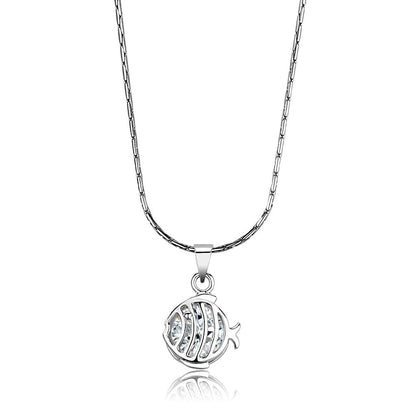 LO4148 - Rhodium Brass Chain Pendant with AAA Grade CZ  in Clear-0