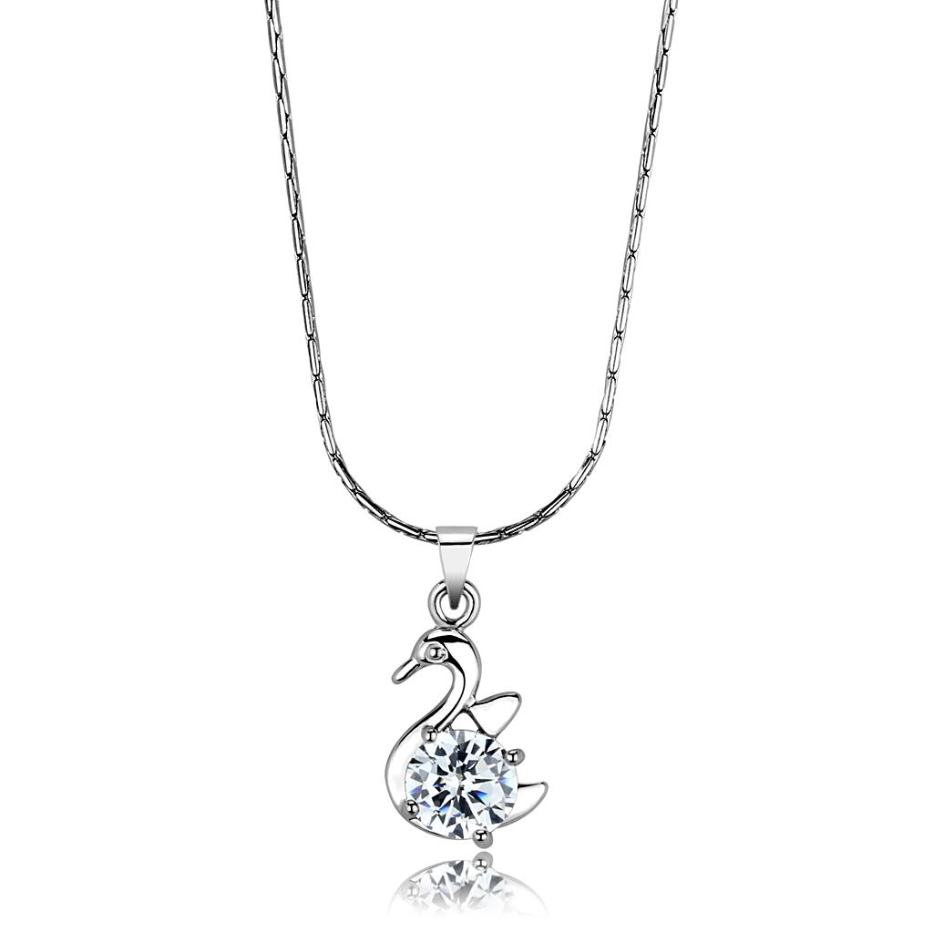 LO4149 - Rhodium Brass Chain Pendant with AAA Grade CZ  in Clear-0