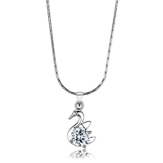 LO4149 - Rhodium Brass Chain Pendant with AAA Grade CZ  in Clear-0