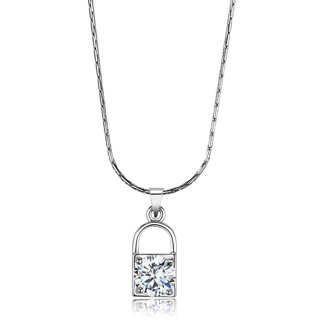 LO4150 - Rhodium Brass Chain Pendant with AAA Grade CZ  in Clear-0