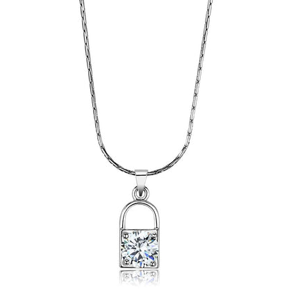 LO4150 - Rhodium Brass Chain Pendant with AAA Grade CZ  in Clear-0
