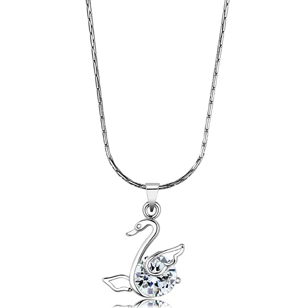LO4155 - Rhodium Brass Chain Pendant with AAA Grade CZ  in Clear-0
