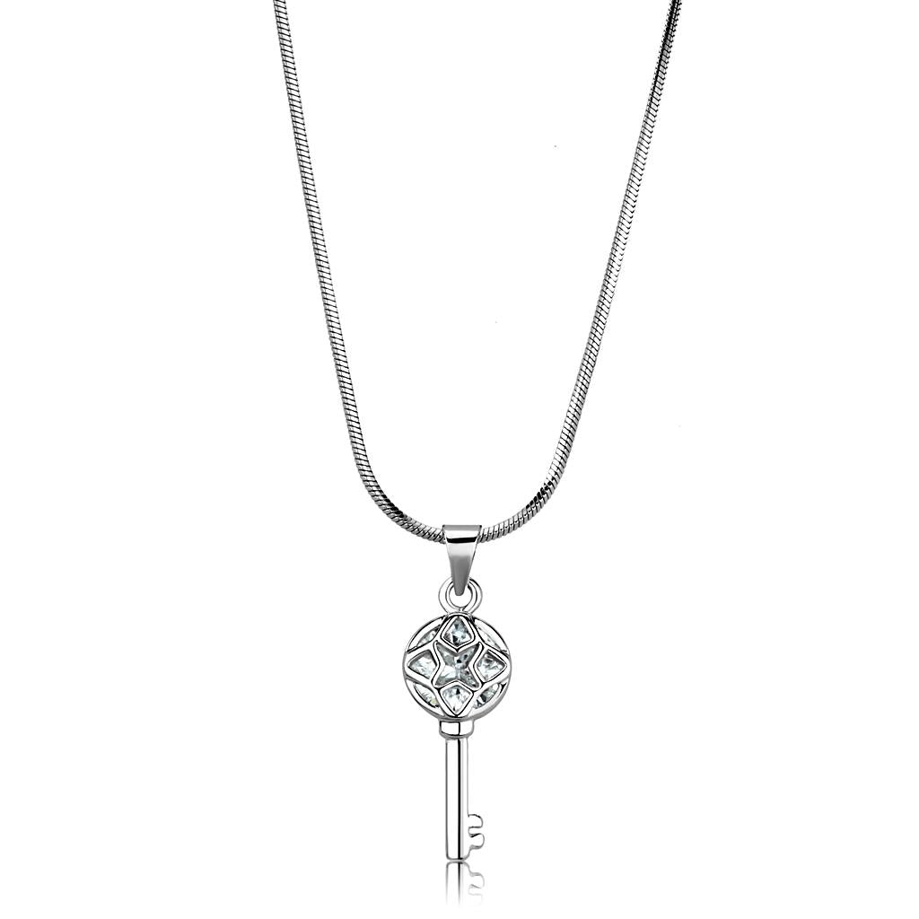 LO4158 - Rhodium Brass Chain Pendant with AAA Grade CZ  in Clear-0
