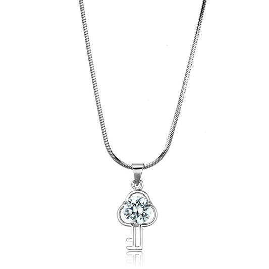 LO4161 - Rhodium Brass Chain Pendant with AAA Grade CZ  in Clear-0