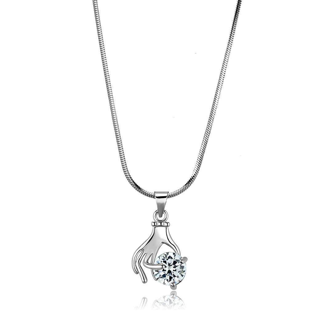LO4163 - Rhodium Brass Chain Pendant with AAA Grade CZ  in Clear-0