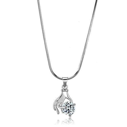 LO4163 - Rhodium Brass Chain Pendant with AAA Grade CZ  in Clear-0