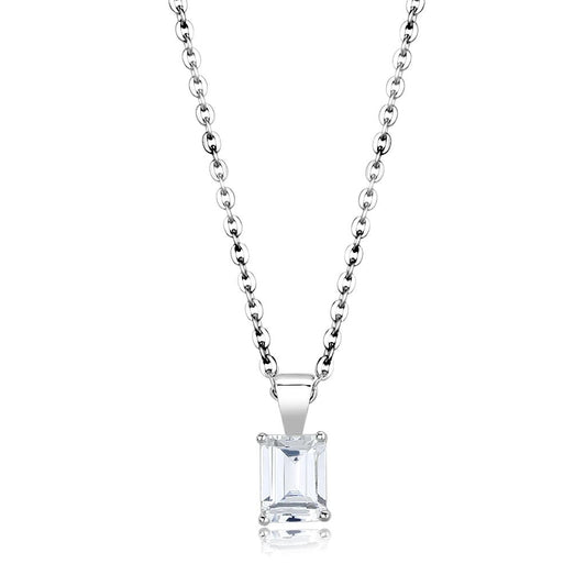 LO4172-16+2 - Rhodium Brass Chain Pendant with AAA Grade CZ  in Clear-0