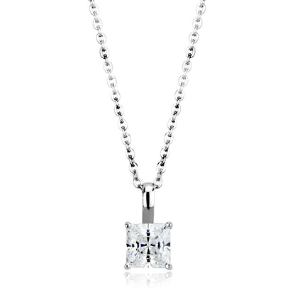 LO4174 - Rhodium Brass Chain Pendant with AAA Grade CZ  in Clear-0