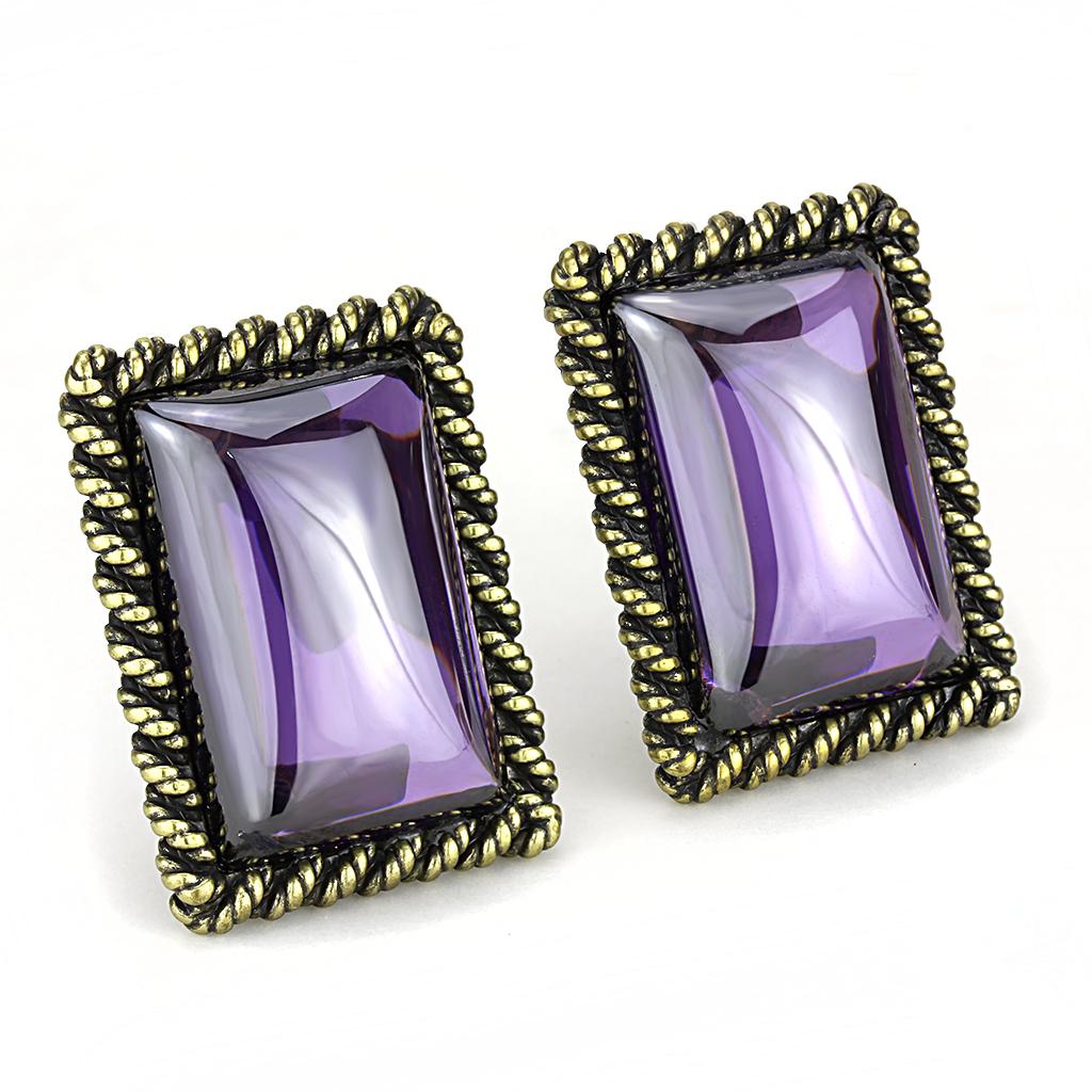 LO4178 - Antique Copper Brass Earrings with AAA Grade CZ  in Amethyst-0
