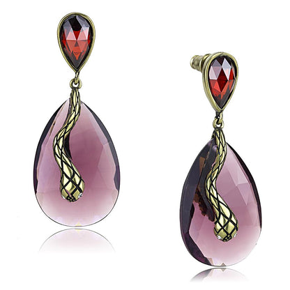 LO4187 - Antique Copper Brass Earrings with Synthetic Synthetic Glass in Amethyst-0