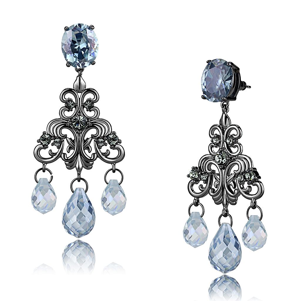 LO4188 - TIN Cobalt Black Brass Earrings with AAA Grade CZ  in Sea Blue-0