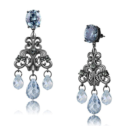 LO4188 - TIN Cobalt Black Brass Earrings with AAA Grade CZ  in Sea Blue-0
