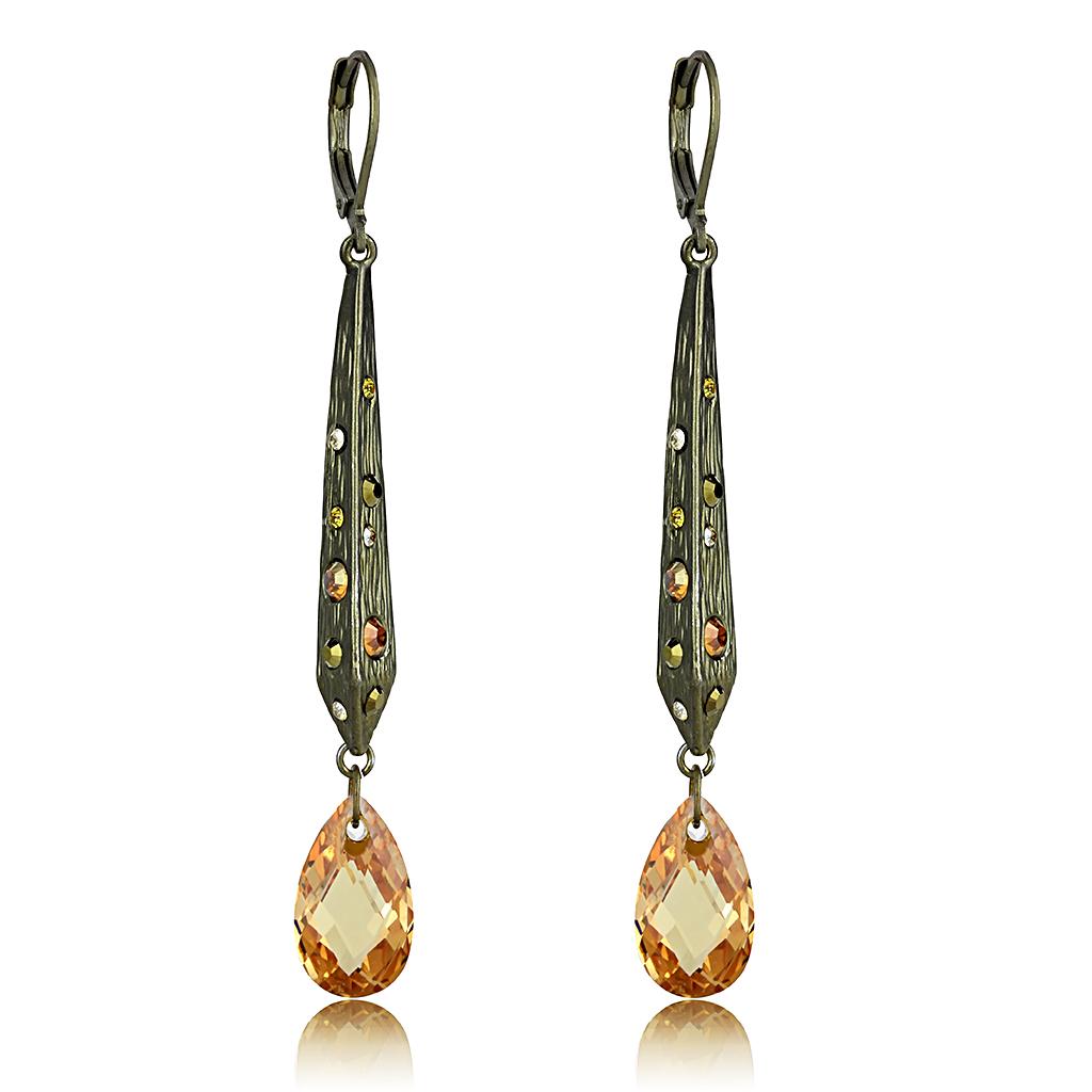 LO4189 - Antique Copper Brass Earrings with Top Grade Crystal  in Champagne-0