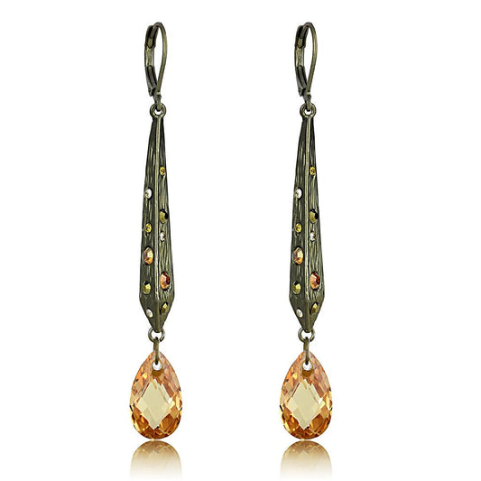 LO4189 - Antique Copper Brass Earrings with Top Grade Crystal  in Champagne-0