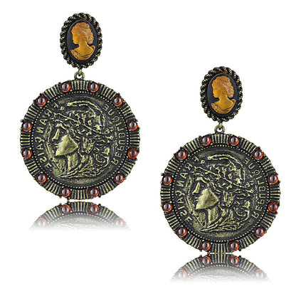 LO4190 - Antique Copper Brass Earrings with Synthetic Synthetic Stone in Smoked Quartz-0
