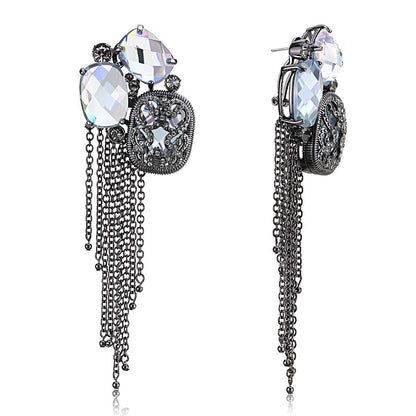 LO4191 - TIN Cobalt Black Brass Earrings with AAA Grade CZ  in Clear-0