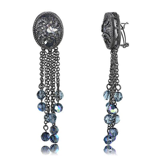 LO4199 - TIN Cobalt Black Brass Earrings with AAA Grade CZ  in Clear-0