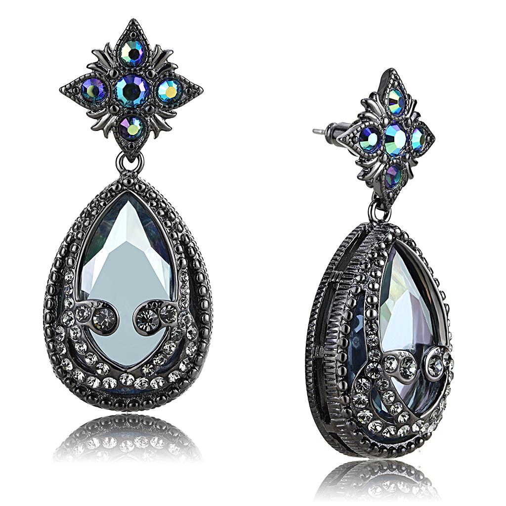 LO4201 - TIN Cobalt Black Brass Earrings with AAA Grade CZ  in Clear-0