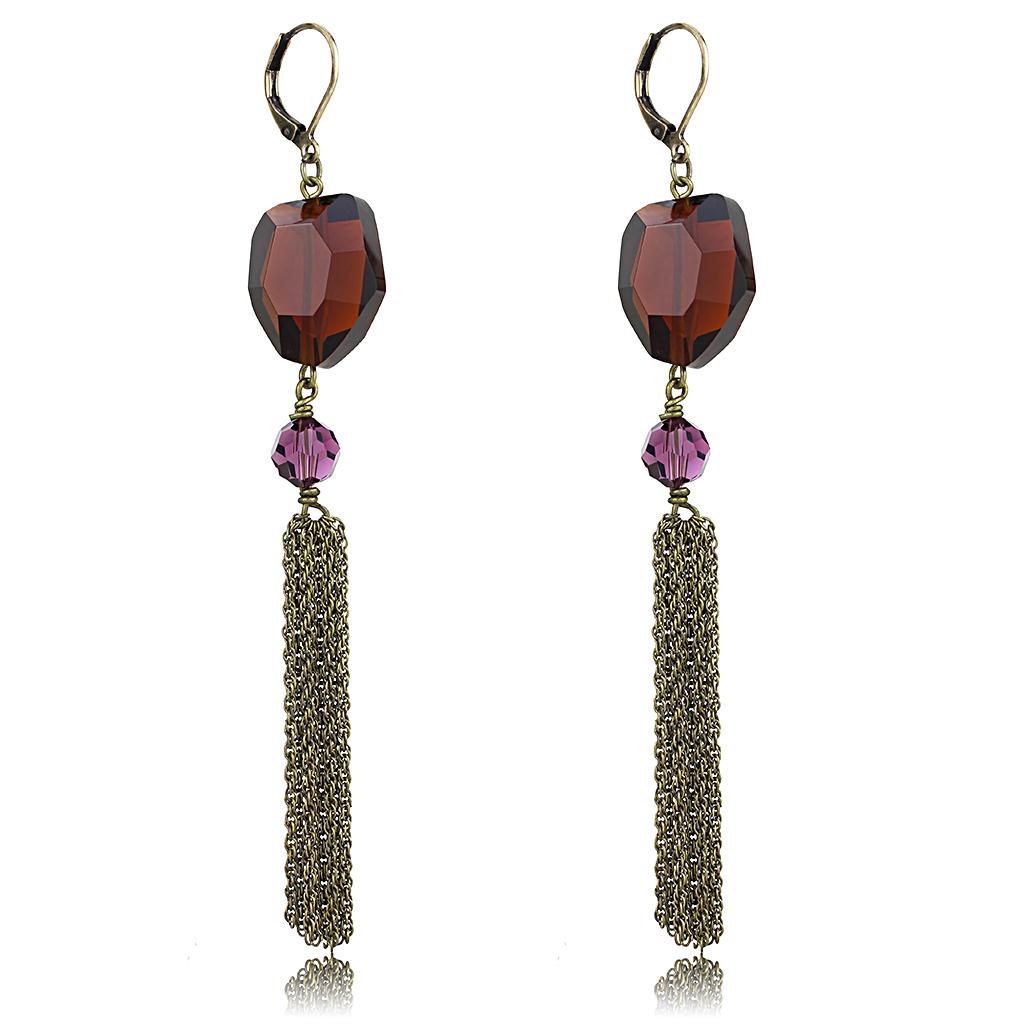 LO4202 - Antique Copper Brass Earrings with Synthetic Synthetic Glass in Garnet-0