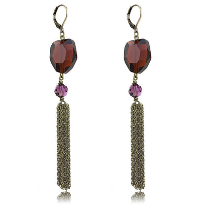 LO4202 - Antique Copper Brass Earrings with Synthetic Synthetic Glass in Garnet-0