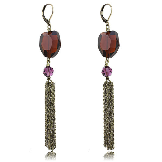 LO4202 - Antique Copper Brass Earrings with Synthetic Synthetic Glass in Garnet-0