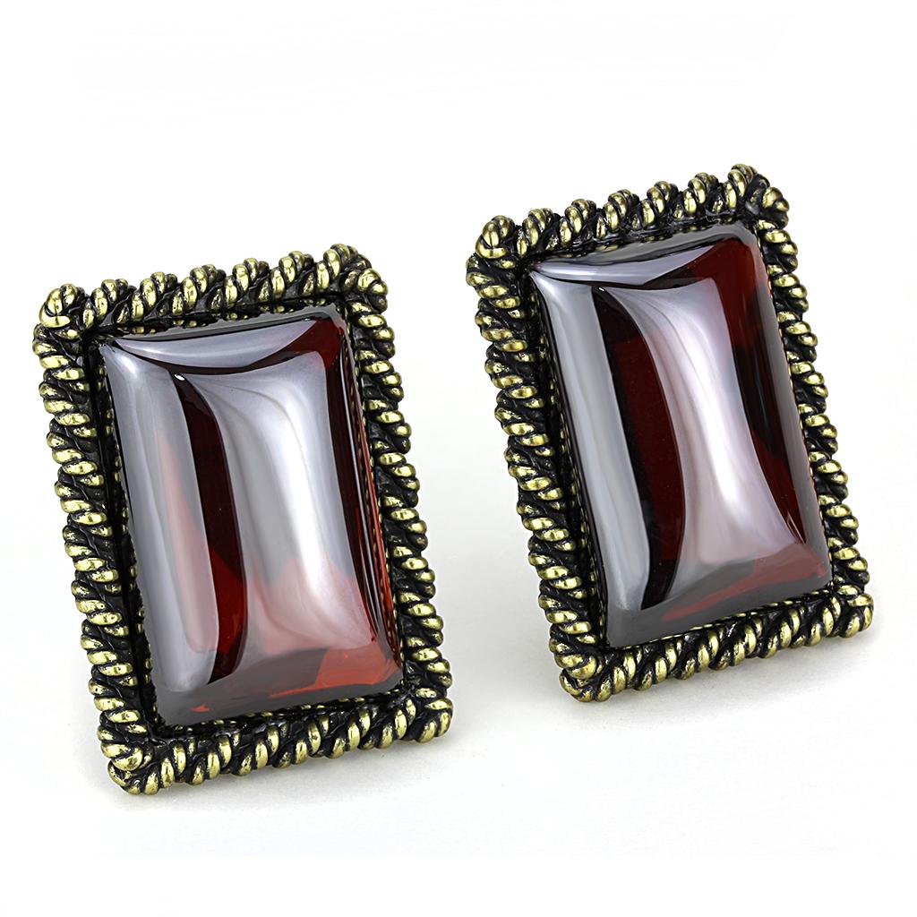 LO4203 - Antique Copper Brass Earrings with AAA Grade CZ  in Garnet-0