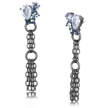 LO4204 - TIN Cobalt Black Brass Earrings with AAA Grade CZ  in Clear-0