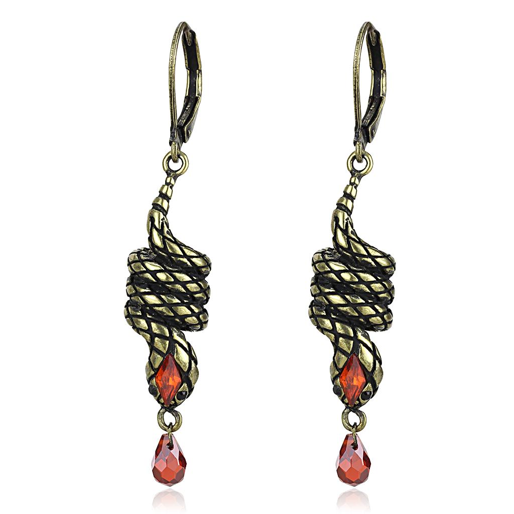 LO4205 - Antique Copper Brass Earrings with AAA Grade CZ  in Garnet-0