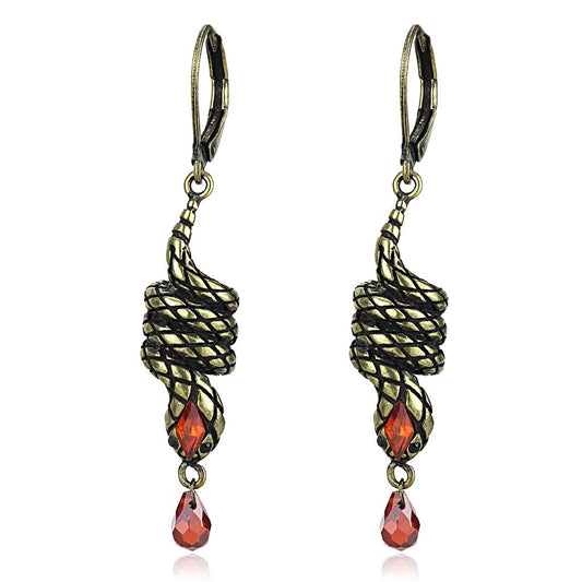 LO4205 - Antique Copper Brass Earrings with AAA Grade CZ  in Garnet-0