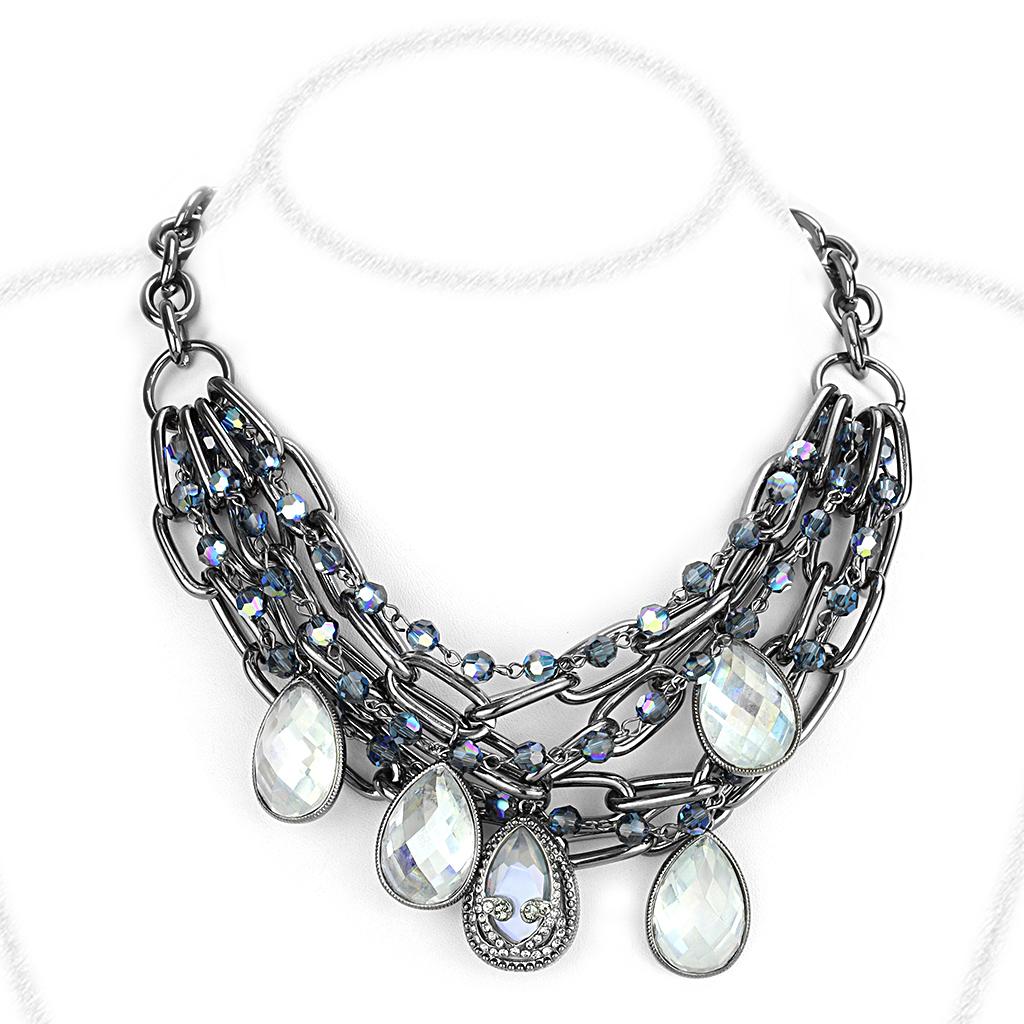 LO4211 - TIN Cobalt Black Brass Necklace with AAA Grade CZ  in Clear-0