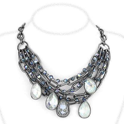 LO4211 - TIN Cobalt Black Brass Necklace with AAA Grade CZ  in Clear-0