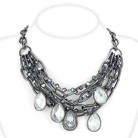 LO4211 - TIN Cobalt Black Brass Necklace with AAA Grade CZ  in Clear-0