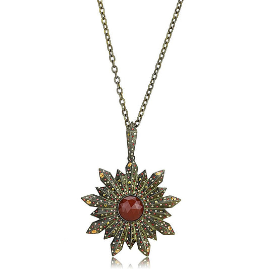 LO4219 - Antique Copper Brass Necklace with Synthetic Onyx in Red Series-0