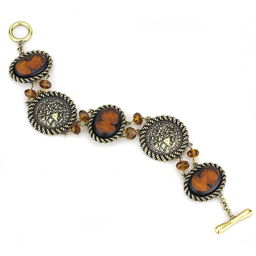 LO4221 - Antique Copper Brass Bracelet with Synthetic Synthetic Stone in Smoked Quartz-0