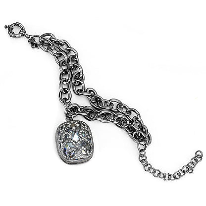 LO4222 - TIN Cobalt Black Brass Bracelet with AAA Grade CZ  in Clear-0