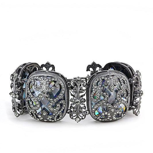 LO4225 - TIN Cobalt Black Brass Bracelet with AAA Grade CZ  in Clear-0